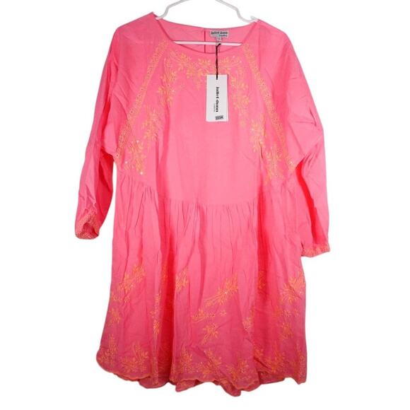 Juliet Dunn Sugar Pink Neon Orange Embroidered Batwing Dress Sz 3 (Large) $440 - Picture 1 of 16